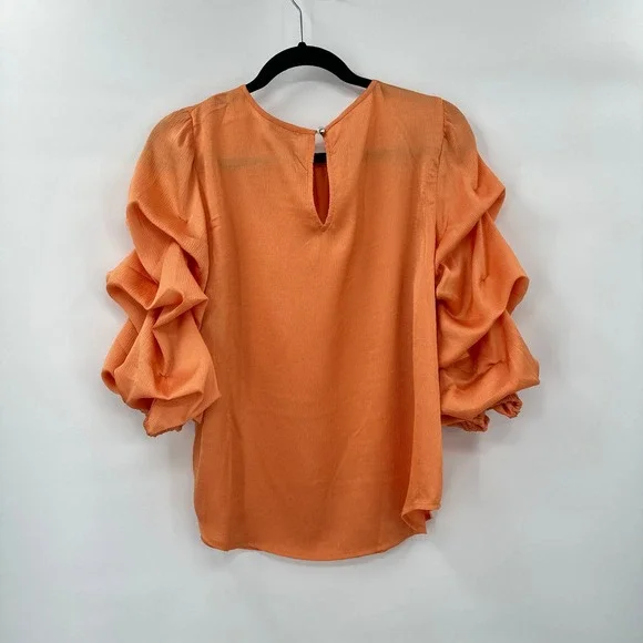 New Vince Camuto Puff Sleeve Top Medium Romantic Cottagecore Orange‎ Feminine - Picture 5 of 10